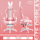 Ferghana Kawaii Pink Gaming Chair with Bunny Ears, Ergonomic Cute Gamer Chair with Footrest and Massage, Racing Reclining Home Computer Game Chair for Girls Adults Teens Kids Ferghana