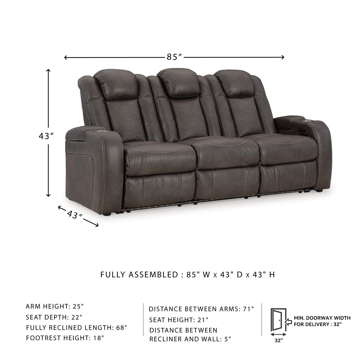 Signature Design by Ashley Fyne-Dyme Contemporary Power Reclining Sofa with USB Charging Ports and Adjustable Headrest, Brown Signature Design by Ashley