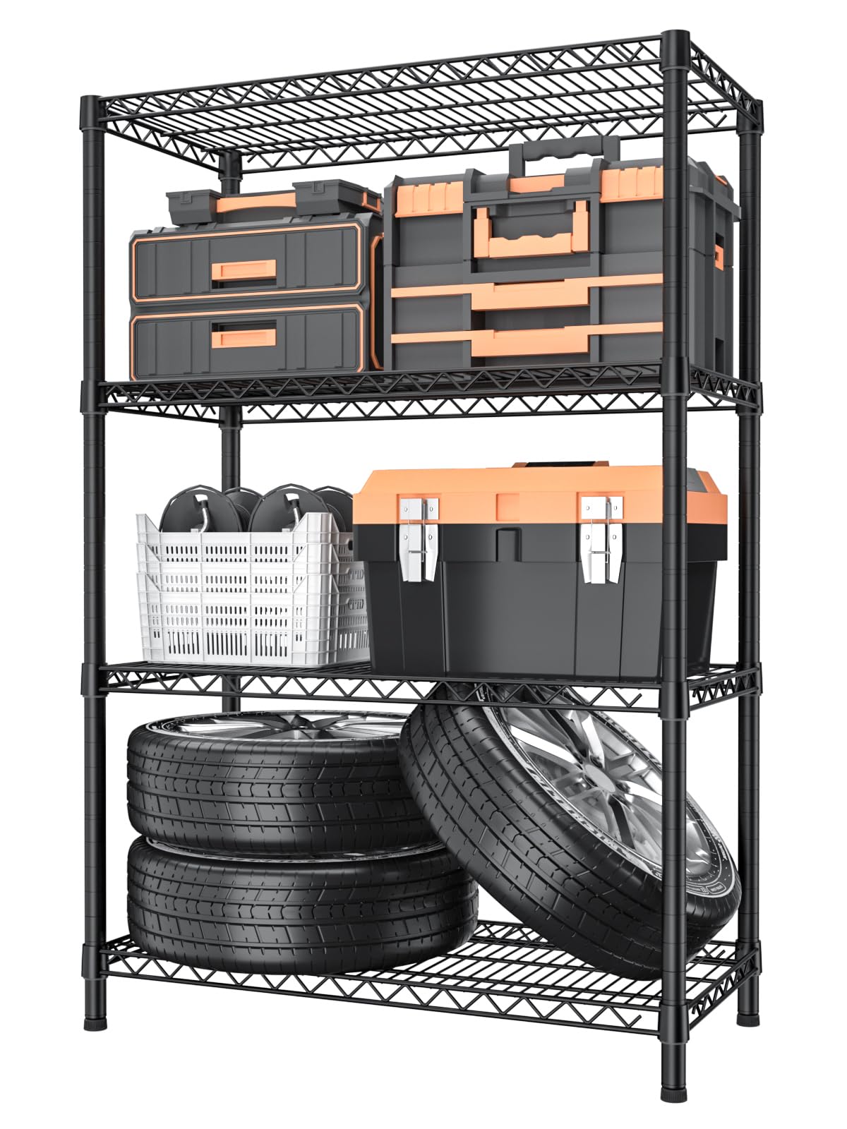 Golpart 4 Tier Heavy Duty Shelves Adjustable Storage Shelf Organizer Metal Garage Wire Shelving Unit Pantry 18" D x 36" W x 59" H,Black Golpart