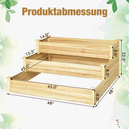 Giantex 3 Tier Raised Garden Bed, Wood Planter Box 48 x 48 x 22 Inch Vegetable Flower Herb Fruit Growing Bed Kit, Outdoor Tiered Elevated Bottomless Planter for Garden, Yard, Lawn - WoodArtSupply