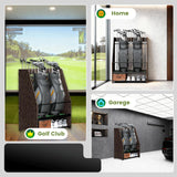 Ponsonbay Golf Bag Organizer Rack – Large Wooden Golf Storage for 2 Bags, Clubs & Accessories with Dustproof Drawer, Sports Equipment Rack for Garage, Practice Room, Home or Office (Black) Ponsonbay