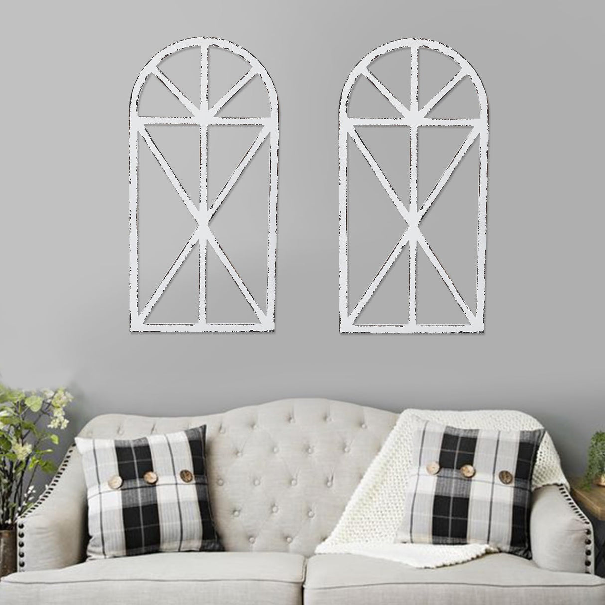 SwallowLiving 16" x 32" Rustic Cathedral Window Frame Wall Decor - Classic Farmhouse Charm for Your Home, White, Set of 2 SwallowLiving