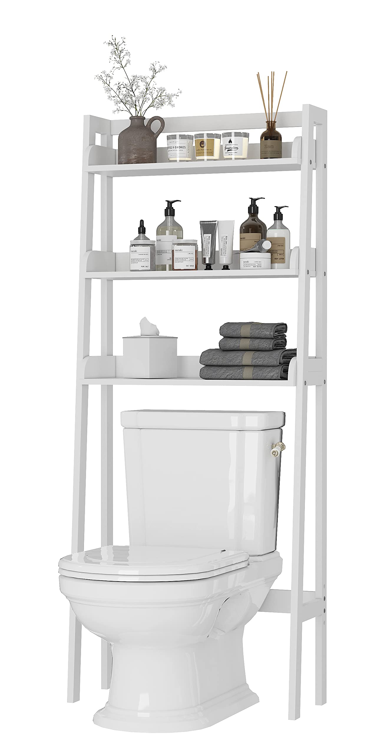 UTEX Over The Toilet Storage Shelf, 3-Tier Over Toilet Bathroom Organizer, Above Toilet Shelves Rack (White)