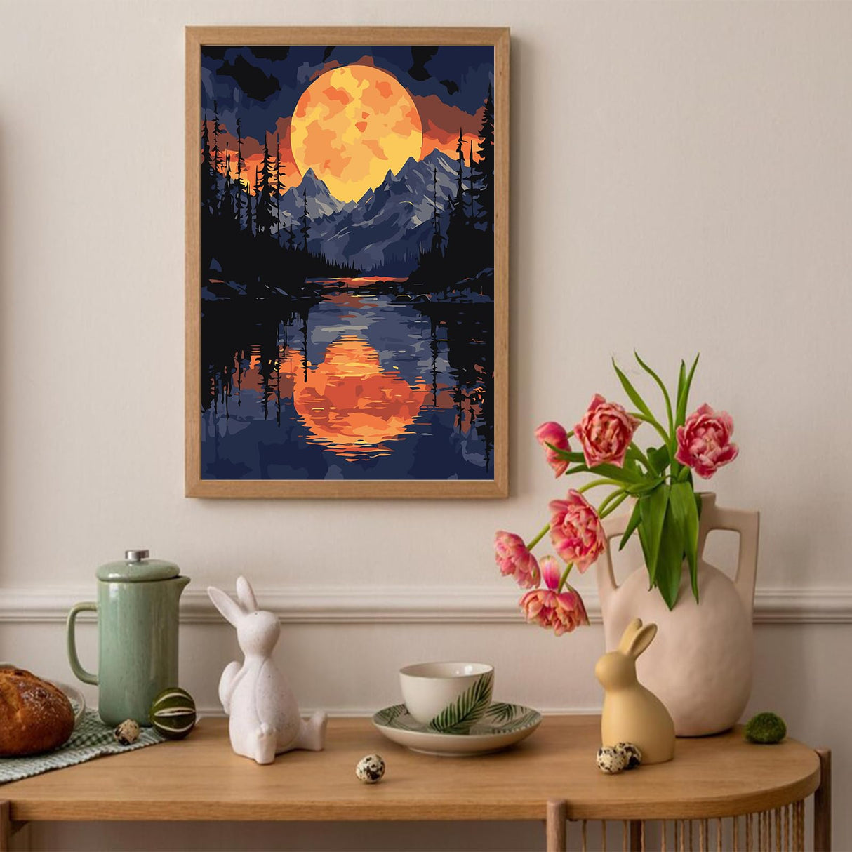 Auremi Mountain Paint by Number Kits with Framed, DIY Sunset Paint by Number Canvas for Adults, Easy Landscape Acrylic in Canvas with Brushes for Decor 20x30cm Auremi