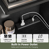 Quimoo 65.9" Vanity Desk with LED Lighted Mirror & Power Outlet, Modern Corner Makeup Vanity Table with 8 Drawers & Open Shelves, Dressing Table for Bedroom, Makeup Room Quimoo