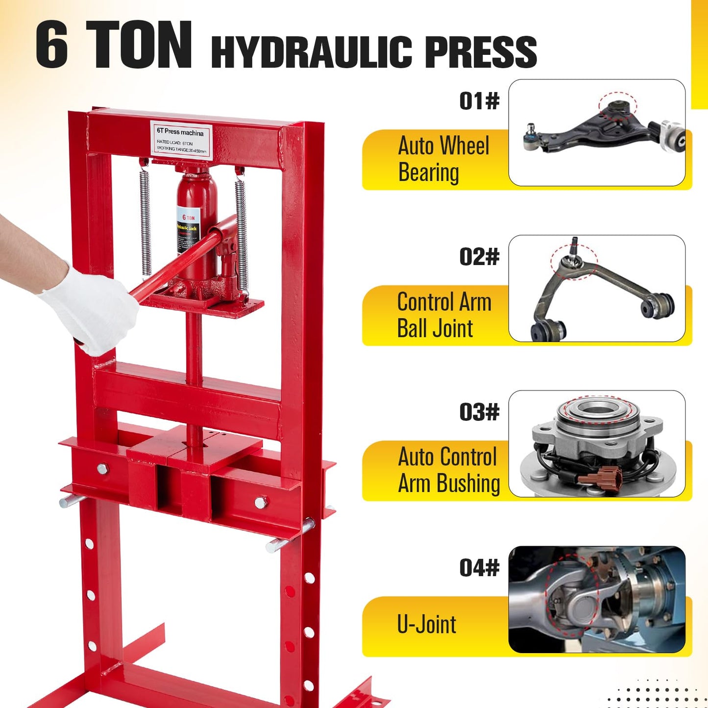 Garveetech 6 Ton Hydraulic Press, H-Frame Benchtop Hydraulic Shop Press, Garage Floor Press with 2 Press Plates, Adjustable Working Table Height, for Gears and Bearings, Red - WoodArtSupply