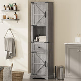 66" Tall Farmhouse Bathroom Storage Cabinet with Barn Doors and Drawer, Narrow Storage Unit, Adjustable Shelves & 5-Tier Space, Freestanding Cabinet for Bathroom, Entryway, Kitchen, Wash Grey Vabches