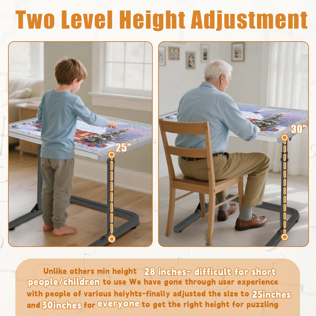 Doerpuz Puzzle Table 1500pcs,Adjustable Height and 90°up Angles Puzzle Board for Saving Storage Space,Aluminum Jigsaw Puzzle Tables for Adults with Drawers Doerpuz