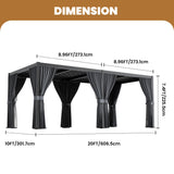 SUNBURY 10'X 20' Louvered Pergola, Aluminum Outdoor Pergola with 4 Adjustable Roof, All-Weather Use, Netting & Privacy Curtains, Waterproof Patio Shade Cover for Patio, Backyard, Lawn, Garden, Black SUNBURY