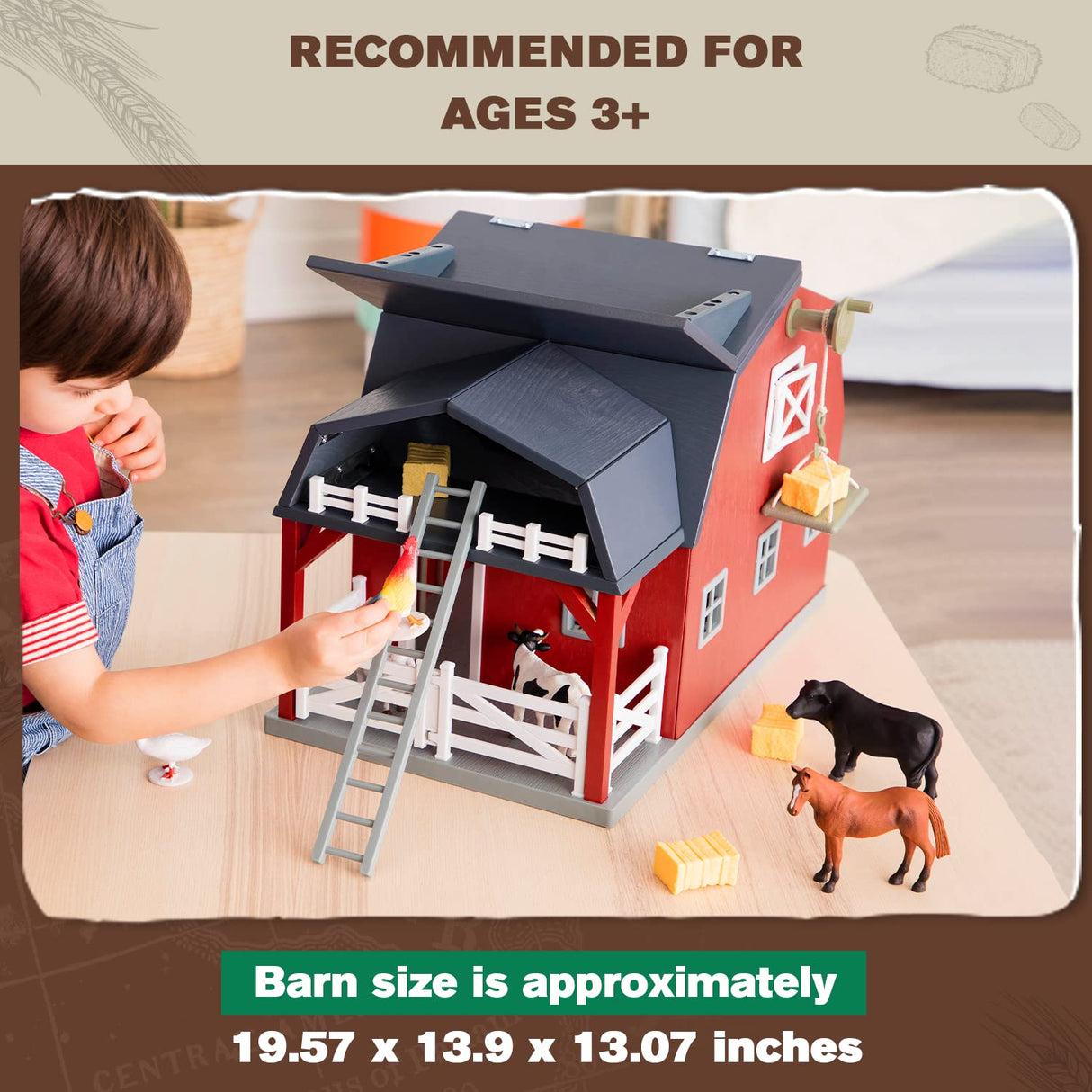 Terra By Battat - 20 Pcs Wooden Animal Barn Toy - Farm Toy Set - Pretend Play Toys For Kids and Toddlers Ages 3+ TERRA BY BATTAT