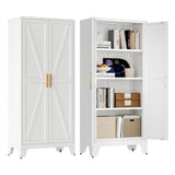 61" Tall Farmhouse Metal Pantry Cabinet, Kitchen Pantry Storage Cabinets with 2 Barn Door and Adjustable Shelves,Metal Pantry Storage Cabinet,for Kitchen,Laundry Room,Home Office,Kids Room (White) Washsemba