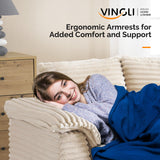 VINGLI 56" Oversized Chaise Lounge Chair, Beige Comfy Corduroy Chaise Sofa Recliner Bed Upholstered Sleeper Couch Bed with Throw Pillows and Armrests for Living Room, Movie Room, Bedroom VINGLI