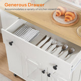 HOOBRO Kitchen Island with Power Outlet, Rolling Kitchen Island on Wheels, White Kitchen Cart with Door Cabinet, Island Table with Storage, Wine Rack and Spice Rack, White and Natural WN16UZD01 HOOBRO