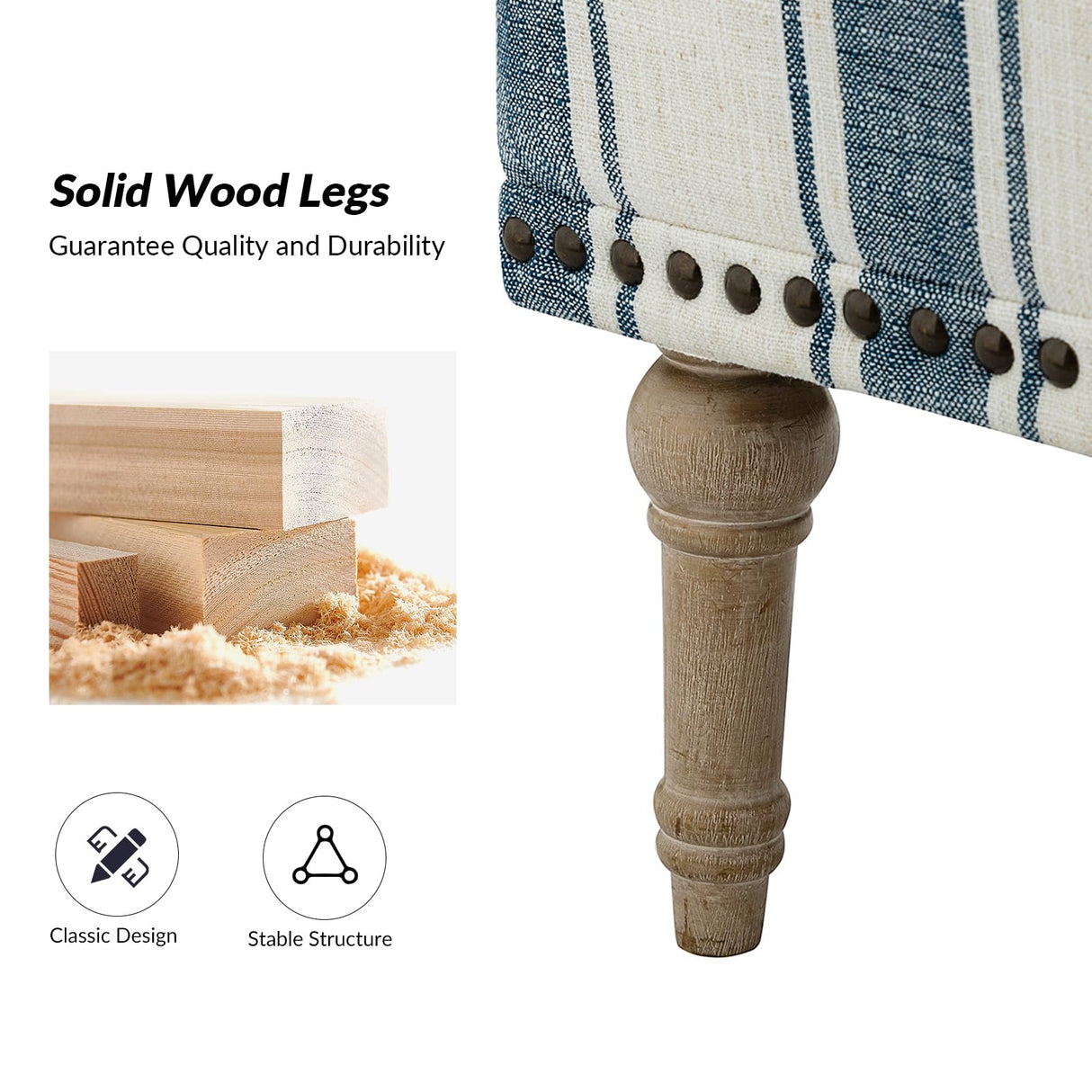 HULALA HOME Modern Armchair with Wooden Legs & Nailhead Trim, Comfy Upholstered Accent Chair for Living Room Bedroom Office(Stripe Pattern, Navy) HULALA HOME