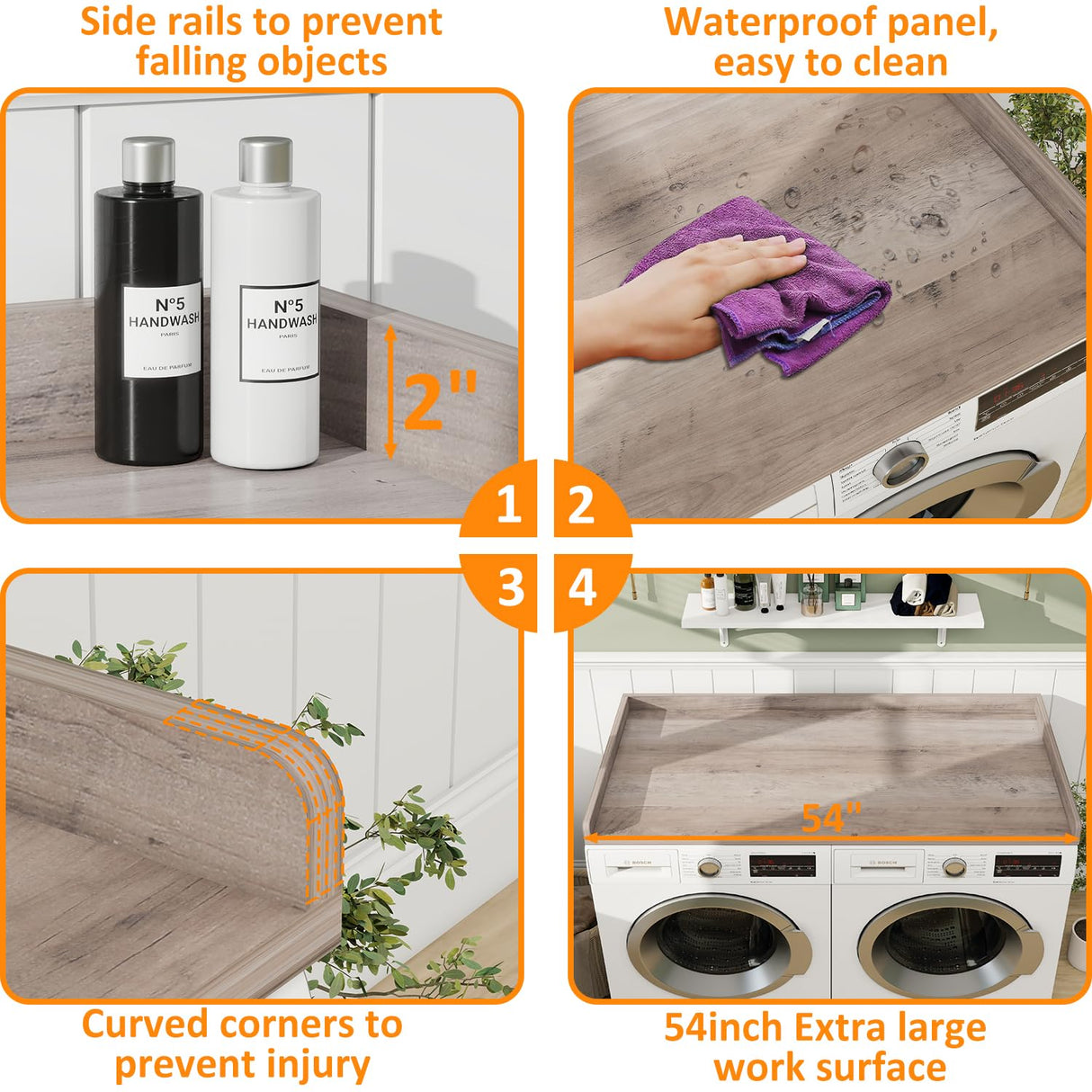 vomavex Washer Dryer Countertop, 54" Width * 27.4” Depth Washer and Dryer Covers for The Top for Laundry Room Organization, Washer and Dryer Countertop Shelves, Greige vomavex