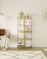 Hzuaneri Corner Shelf Stand, Glass Bookshelf Bookcase, Bathroom Organizer, Plant Stand, Steel Frame, Tempered Glass, Modern Style for Living Room, Bathroom, Kitchen, 5-Tier Golden CS90200G Hzuaneri