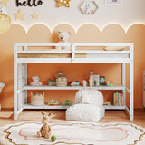 Giantex Twin Low Loft Bed with Storage Shelves, Wooden Loft Bed with Full-Length Guardrails & Ladder, Modern Space-Saving Twin Bed Frame for Kids Dorm Apartment, No Box Spring Needed, White Giantex