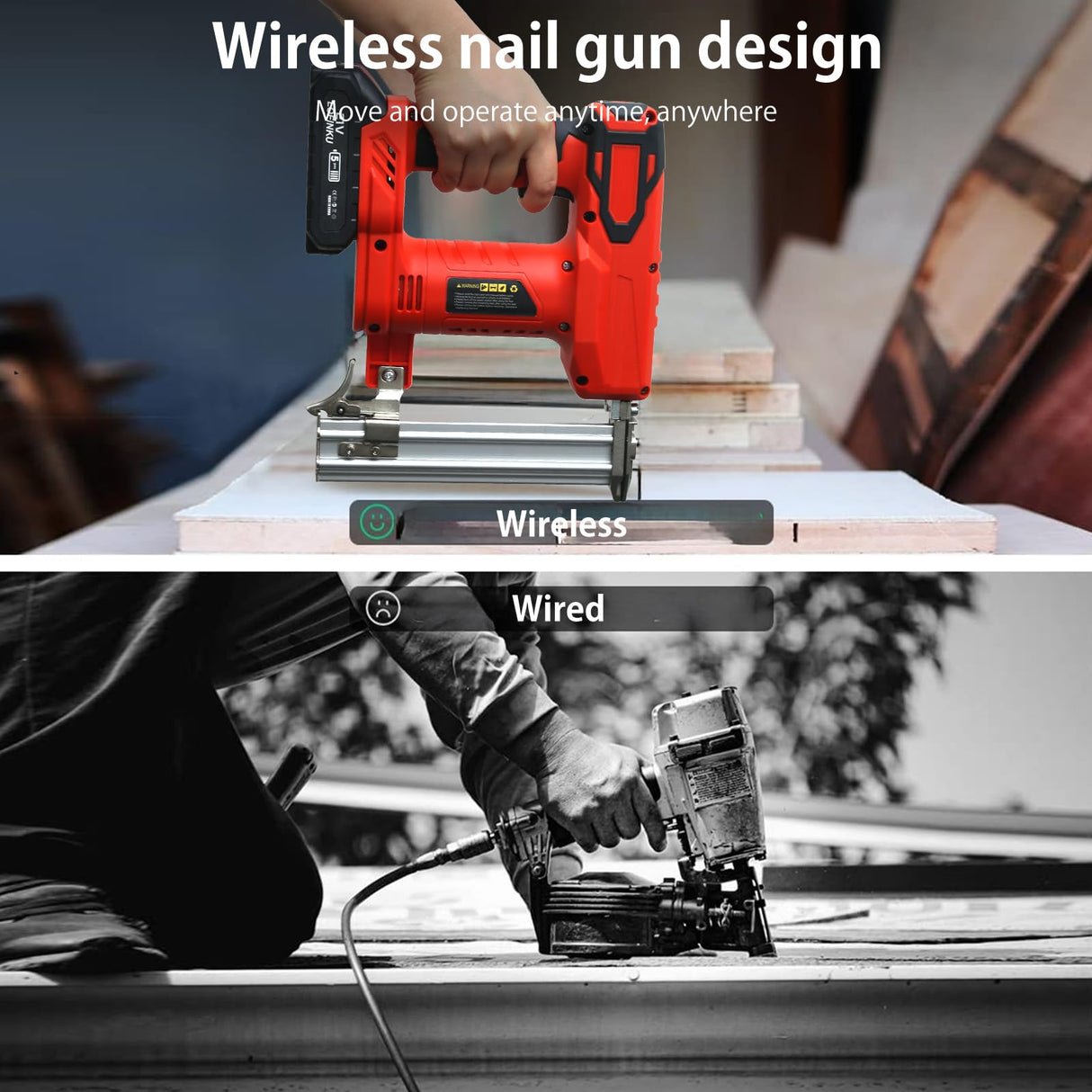 Cordless Nail Gun Battery Powered Brad Nailer, 2-in-1 Nail/Staple Gun, Electric Nail Gun,Brad Nailer Cordless, 2×2.0Ah Batteries,for Upholstery, Woodworking and Carpentry RED LOFINKU