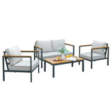 Devoko 4 Pieces Patio Furniture Sets Outdoor Conversation Set Acacia Wood Sofa Set with Coffee Table Thicker Sponge Cushion Devoko