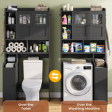 Itaar Over The Toilet Storage Cabinet, Over Toilet Bathroom Organizer with Glass Doors & Toilet Paper Holder Stand, Home Space-Saving Toilet Rack, for Bathroom, Restroom, Laundry(Black) Itaar