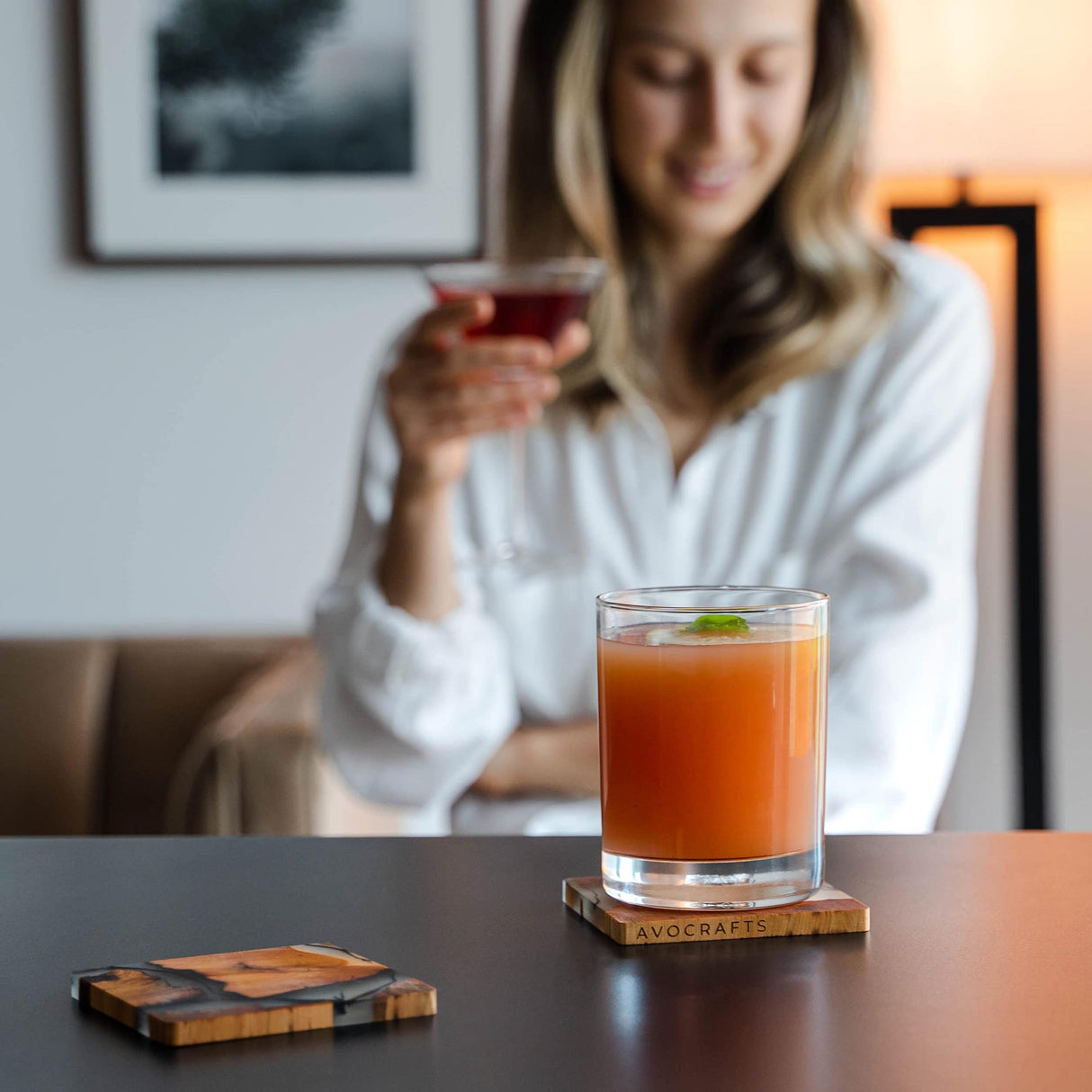 Avocrafts Wooden Coasters Set, Epoxy Coasters, Modern Coasters with Holder, Cedar Wood Coaster (4, No Holder) Avocrafts