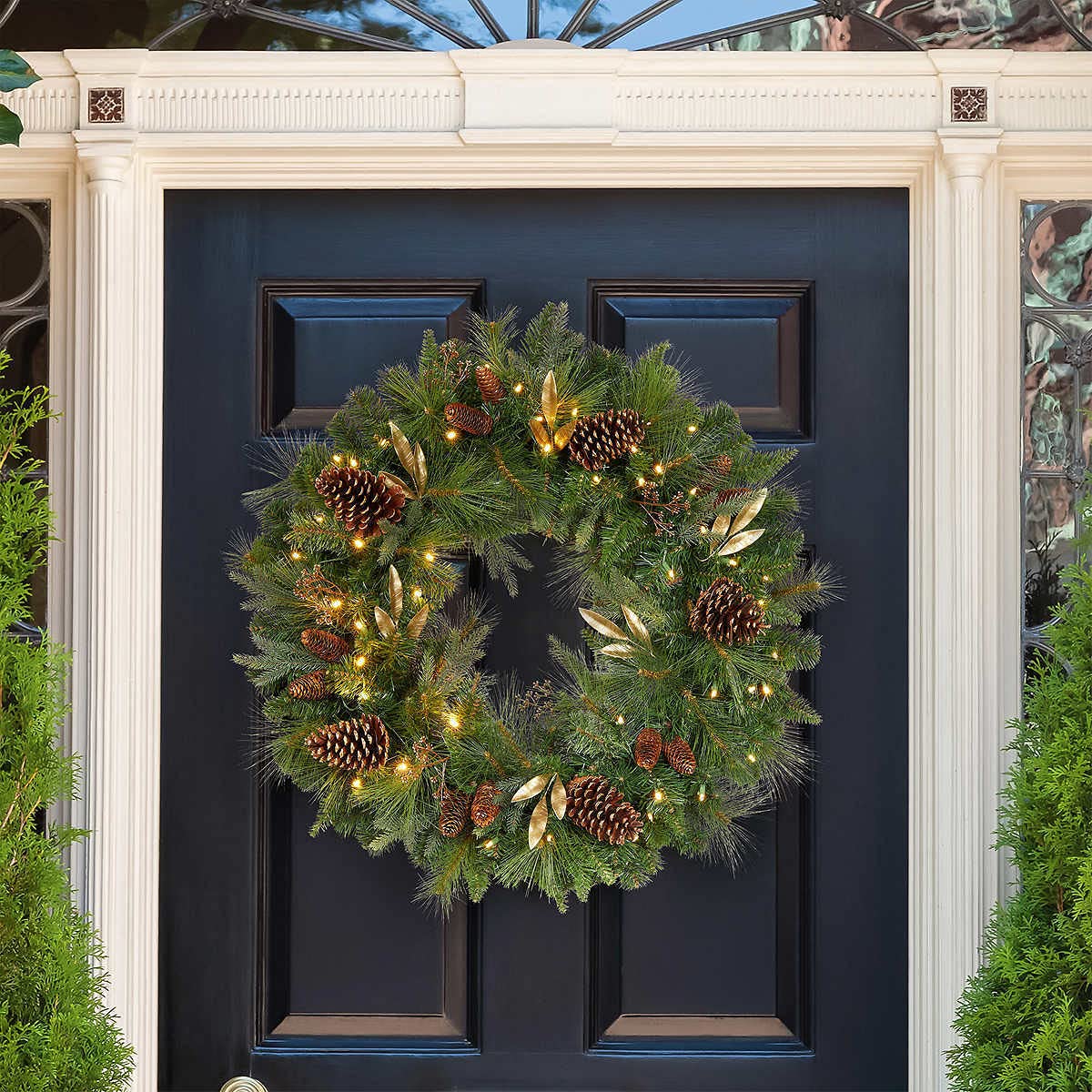 32" Pre-Lit 50 LED Timer Lights Artificial Christmas Wreath w Various Greenery Generic