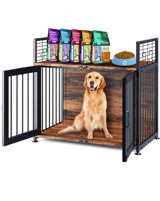 Wooden Dog Crate Furniture Large/Medium Dog, Dog Kennel Furniture Large Breed, Indoor Dog Cage Furniture Style with 2 Doors, End Table Dog Crate for 50-70 lbs Dogs (41" W x 23.2" D x 35.6" H) - WoodArtSupply