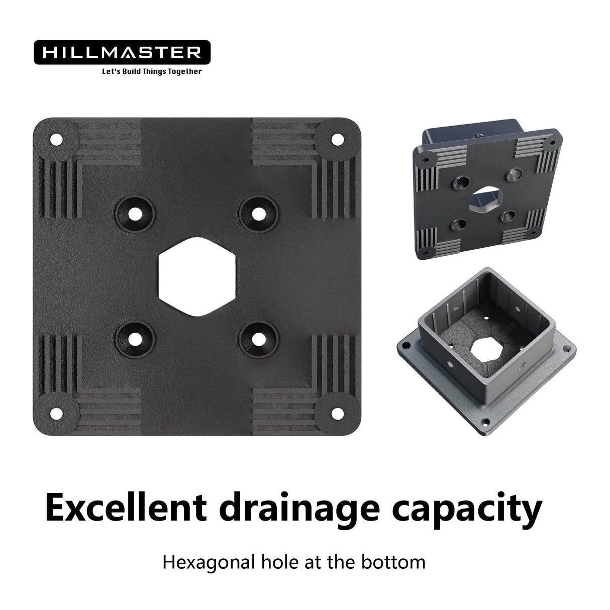 HILLMASTER 4x4 Post Base, 4 Pack Plastic Post Anchor Deck Post Base Support for Outdoor Wooden Fence,Mailbox,Pergola Brackets Fence Kit, Durable Black Bracket Base Cover with Black Powder-Coated HILLMASTER