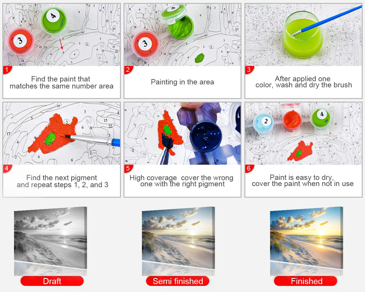 Seascape Paint by Numbers Kits DIY Coastal Art Paintings Crafts Scenic Coastal Landscape with Sand and Sea Grass Picture Adults Beginners Nature View Pattern Painting by Numbers Kits 16x20 in Rebotipy