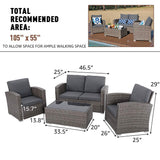 JOIVI Patio Furniture Set, All-Weather Outdoor U-Shaped Patio Conversation Set, 4 Piece PE Rattan Wicker Small Sectional Patio Sofa Set with Tempered Glass Coffee Table, Dark Gray JOIVI