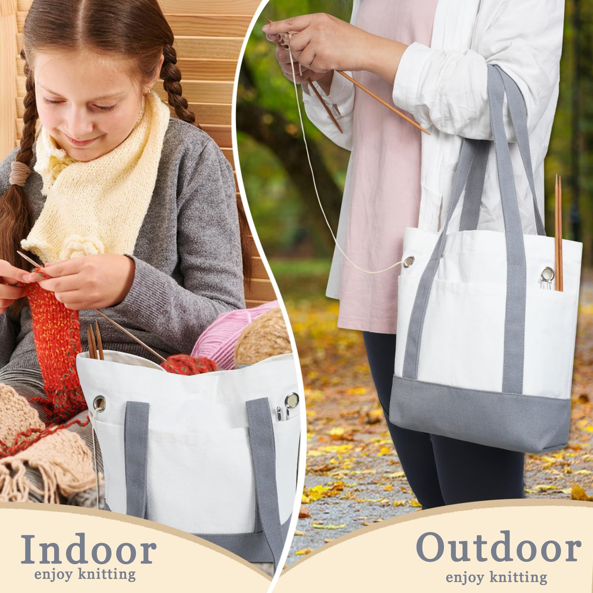 LeCorner Canvas Tote Yarn Bag Organizer, Lightweight Storage for Knitting, Portable Travel Bags and Totes, Crochet Accessories, Knitting Kit Holder LeCorner