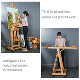 foriy H Frame Easel Multi-Function Studio Easel Solid Beech Wood Easel Adjustable Painting Canvas Holder Stand Tilts Flat Artist Easel with Locking Caster Wheels foriy
