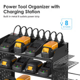 CCCEI Modular Pegboard Rack Power Tool Organizer with Charging Station. 4 Layer Wall Mount Drill Holder, Tools Battery Charger Organizer. Garage Shop Storage Utility Shelf with 6FT Power Strip. Black CCCEI