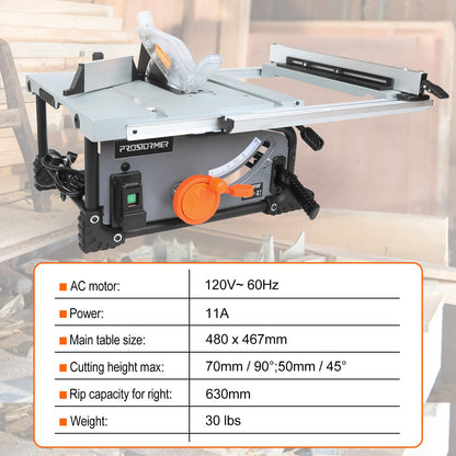 Table Saw for Jobsite, Prostormer 8-Inch Portable Tablesaw 25-Inch Rip Capacity,11-Amp Compact Benchtop Saw with Sliding Miter Gauge for Woodworking & DIY - WoodArtSupply