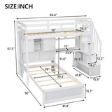 HRJHLucky Twin Over Twin Loft Bed with Built-in Desk and Staircase, White Pine Wood+MDF Bunk Bed with Storage Compartments and Shelves for Children, Teens, Adults HRJHLucky
