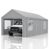 COBIZI Carport Canopy 12x20 Heavy Duty Portable Garage with Roll-Up Ventilation Windows & Doors, Removable Sidewalls Car Canopy Car Tent Waterproof with Built-in Sandbags for Cars, Boats, Trucks, Gray COBIZI