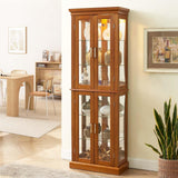 Firscook Curio Cabinet Wooden Display Cabinet,Curio Cabinet with Adjustable Glass Shelves Vintage, Lighted Curio Diapaly Cabinet,Vintage Accent Storage Cabinet with 6 Shelves,70" Curio Cabinet(Oak) Firscook