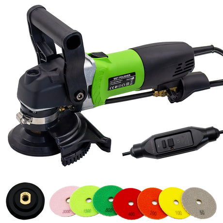SDRTOP 800W Electric Wet Stone Polisher 4'' Variable Speed Grinder Buffing Machine, Countertop Concrete Polisher with 7PCS Diamond Polishing Pads for Granite, Tile, Cement Floor SDRTOP