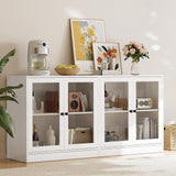 TUSY 4-Piece Large TV Stand with Bookshelves for TVs up to 75", TV Entertainment Center Media Center with Tempered Glass Doors and Shelves, TV Hutch for Living Room White (2B+2D) TUSY