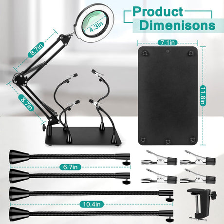 IVMAIE Helping Hands Soldering Station, 10X Magnifying Glass with light, 4 Magnetic PCB Holder Arms, Non-Slip Weighted Base Magnifier, Third Hand Soldering Tool for Soldering Jewelry Hobby Craft IVMAIE