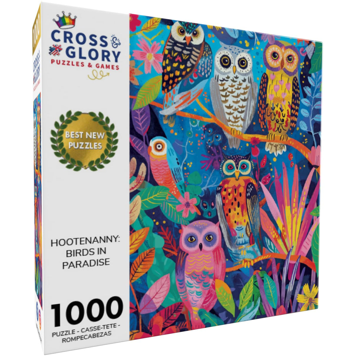 Cross & Glory - Hootenanny: Birds in Paradise - 1000 Piece Jigsaw Puzzle for Adults | Vibrant Indian Garden & Owl Design | Challenging and Artistic Cross & Glory