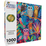 Cross & Glory - Hootenanny: Birds in Paradise - 1000 Piece Jigsaw Puzzle for Adults | Vibrant Indian Garden & Owl Design | Challenging and Artistic Cross & Glory