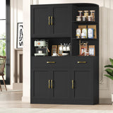 BOTLOG 67" Kitchen Pantry Cabinet, Modern Kitchen Hutch with 5 Doors and 2 Drawers, 3-Tier External Shelf, Large Pantry Storage Cabinet with Microwave Stand for Dining Room, Black BOTLOG