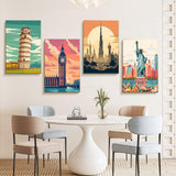 Offito 4 Pack Framed Paint by Numbers Kit for Adults Beginners with Wooden Easel, Cityscape Easy Paint by Number Kit with Frame, Watercolor Adult Paint by Number Framed Canvas (8 * 12 Inch) Offito