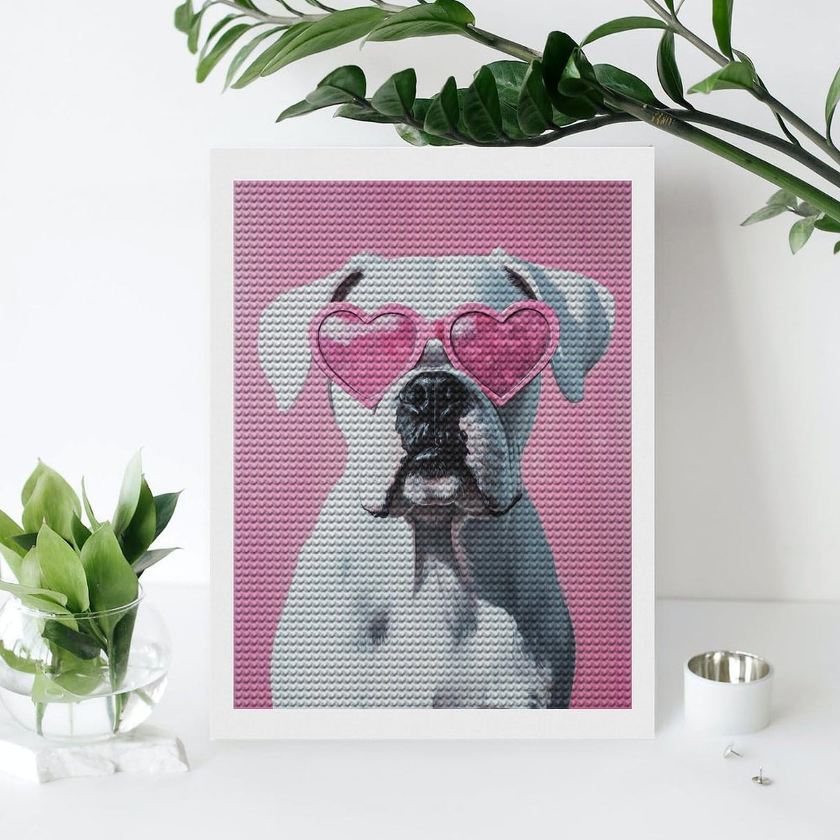 DuduYH White Boxer Dog Wearing Sunglasses Diamond Drawing Art Kit for Adults DIY Diamond Art Painting Full Drill Round Gem Art for Crafts Wall Decor 12"x16" DuduYH