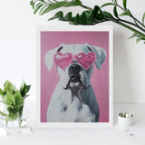DuduYH White Boxer Dog Wearing Sunglasses Diamond Drawing Art Kit for Adults DIY Diamond Art Painting Full Drill Round Gem Art for Crafts Wall Decor 12"x16" DuduYH