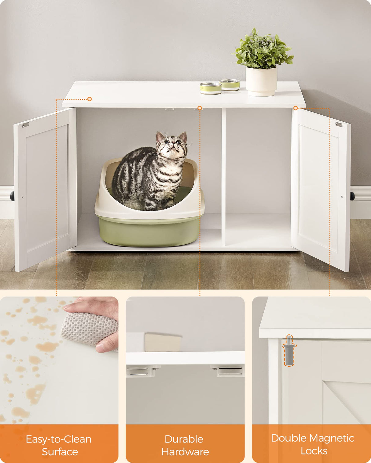 Feandrea Cat Litter Box Enclosure, Litter Box Furniture Hidden with Removable Divider, Indoor Cat House, End Table, 31.5 x 20.9 x 19.7 Inches, White UPCL002W01 Feandrea
