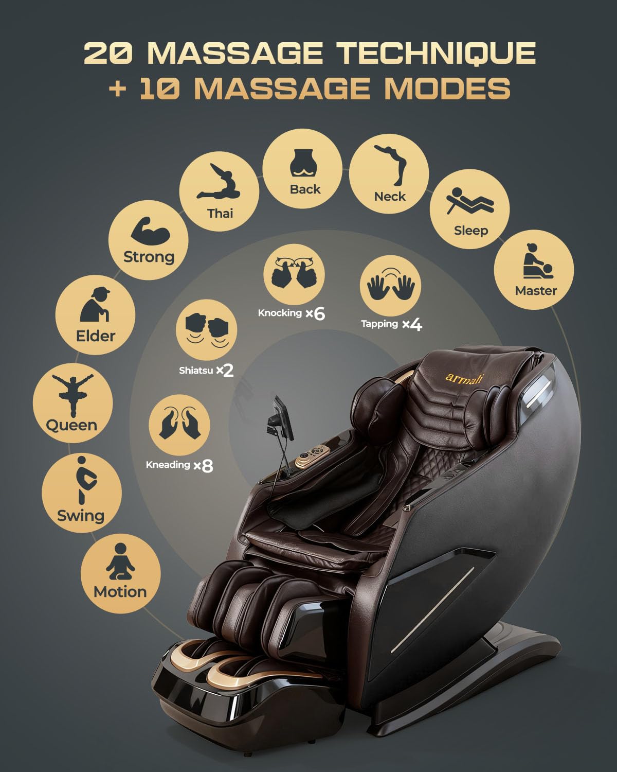4D Massage Chairs Full Body,Zero Gravity SL-Track Shiatsu Massage Chair Recliner,Core Heating,20 Massage Techniques,Deep Yoga Stretch,Foot Rollers, Ai Voice,Touch Screen,Wireless Charging armali