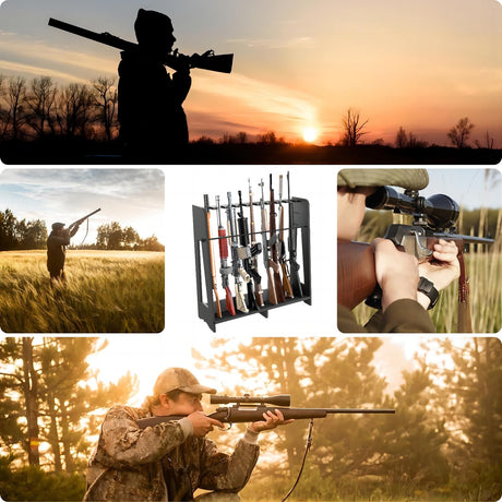 Prometis Gun Storage Racks Indoor - Freestanding Floor Wooden Rifle Standing Rack, Vertical Shotgun Storage Solutions and Gun Room Display Stand, 9 Slots Adjustable Height for up to 9 Long Guns Prometis