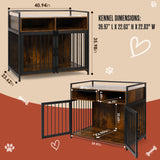 Houseables Dog Crate Furniture, Dog Kennel Indoor, Medium Dog Crate, Dog Kennel Furniture, 41 Inch, Metal, Rustic Brown Wood, Dog Crate Table, Wooden Dog Crate Furniture, Furniture Crate for S-M Dogs Houseables
